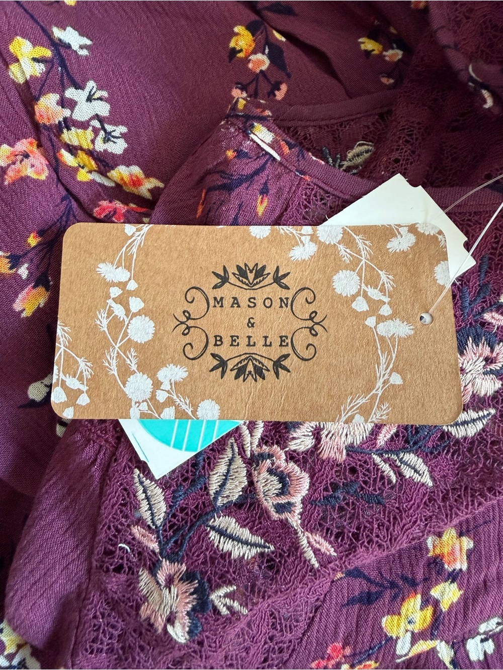 Mason & Belle Women’s Floral Lace Yoke Blouse - Purple Large NWT PTP 22” - Picture 6 of 9